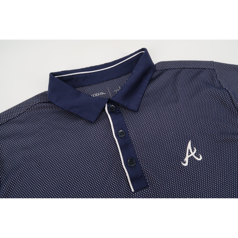Antigua Atlanta Braves Polo Shirt Mens Large Navy Polka Dot Short Sleeve MLB